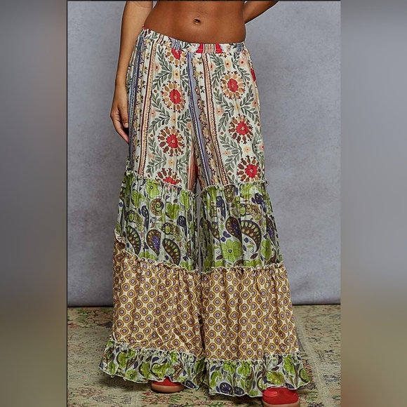#948 POL Various Pattern Printed Woven Wide-Leg Pants